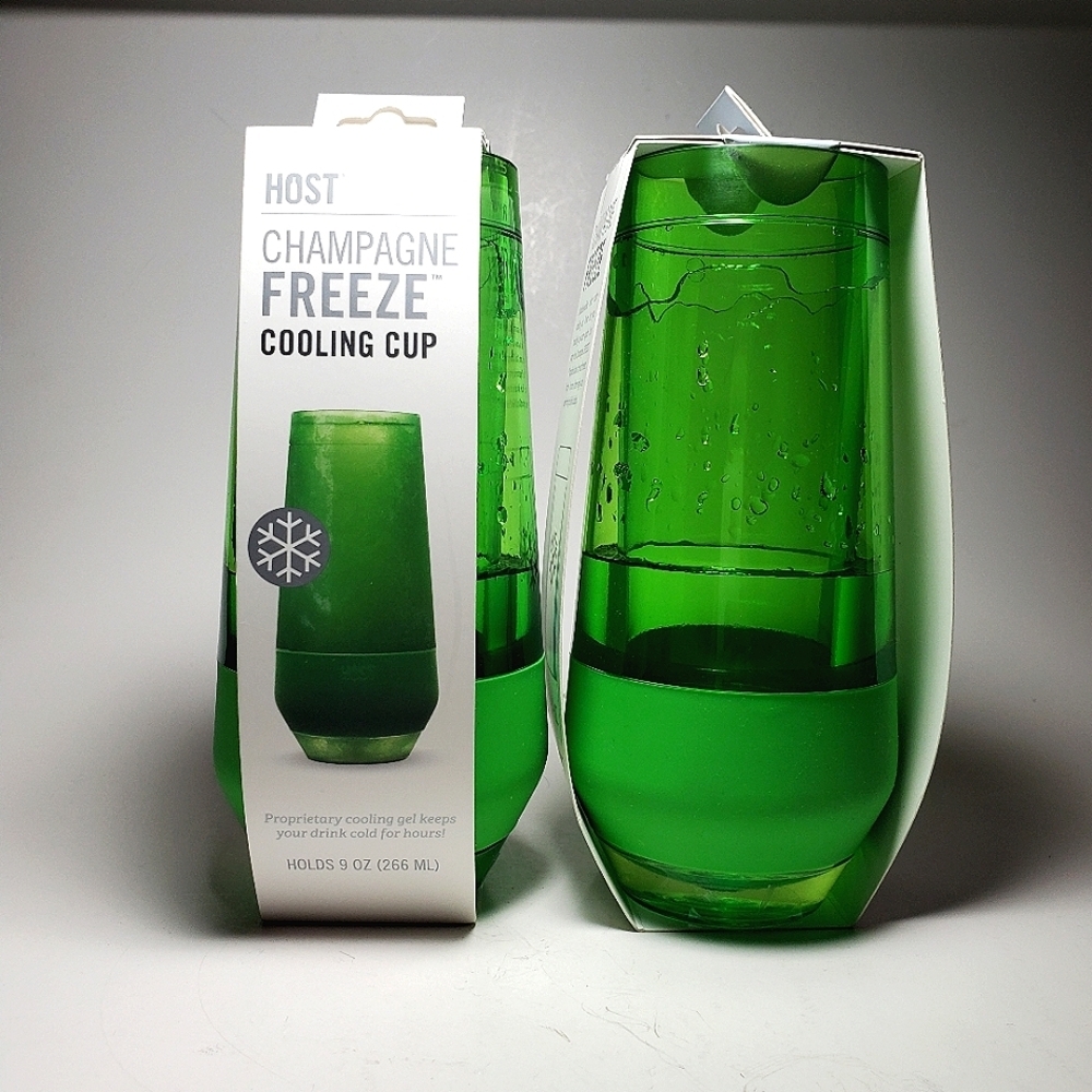 HOST Champagne Freeze Flutes in Green, Set of Two NEW in Box